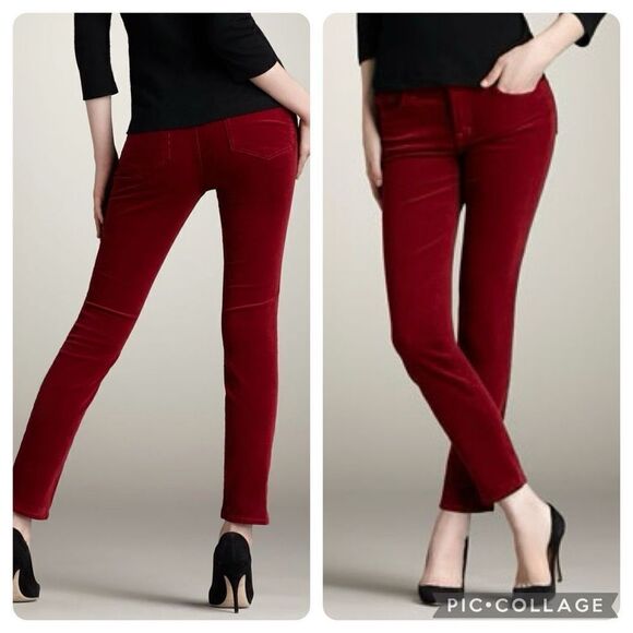 J Brand Slim Pencil Leg Corduroy Black Cherry Pants - Picture 1 of 10